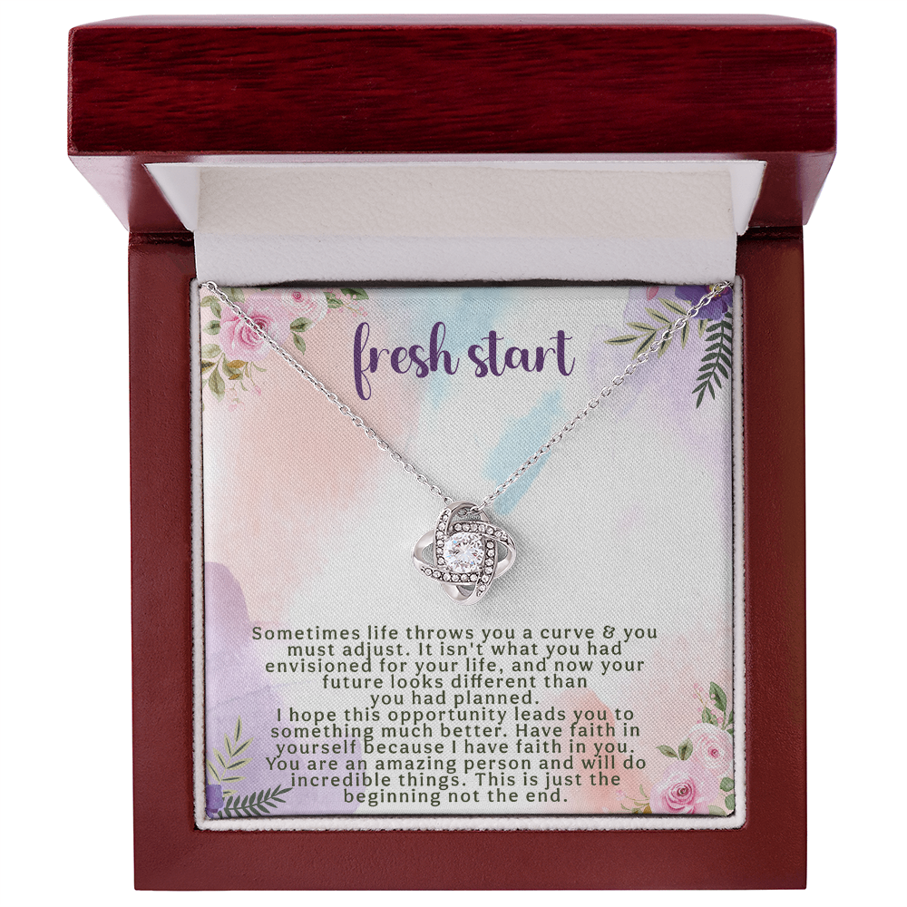 Fresh Start Love Knot Necklace – New Beginning Gift – Encouragement Jewelry with Inspirational Message Card