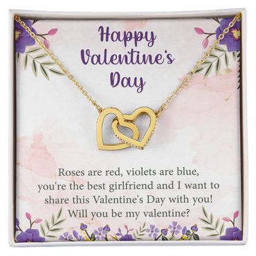 Valentine's Day Interlocking Hearts Necklace – Romantic Gift for Her – Heart Pendant Jewelry with Message Card