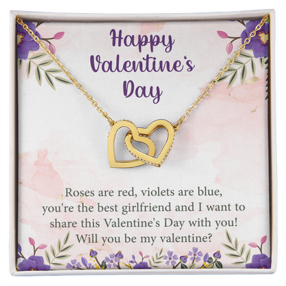 Valentine's Day Interlocking Hearts Necklace – Romantic Gift for Her – Heart Pendant Jewelry with Message Card