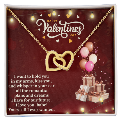 Happy Valentine's Day Interlocking Hearts Necklace – Romantic Gift for Her – Valentine Heart Jewelry with Message Card