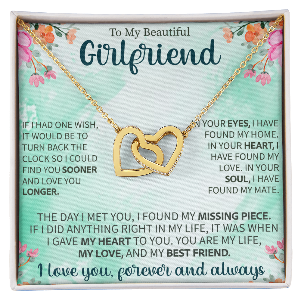 Interlocking Hearts Necklace for Girlfriend – To My Beautiful Girlfriend Gift – Meaningful Love Jewelry with Message Card