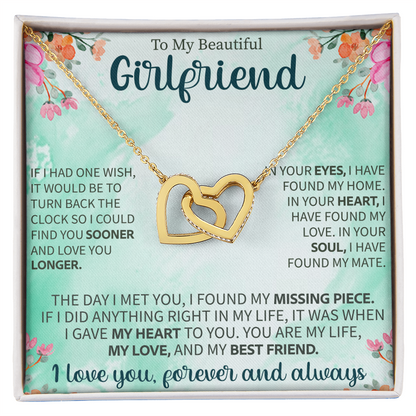Interlocking Hearts Necklace for Girlfriend – To My Beautiful Girlfriend Gift – Meaningful Love Jewelry with Message Card