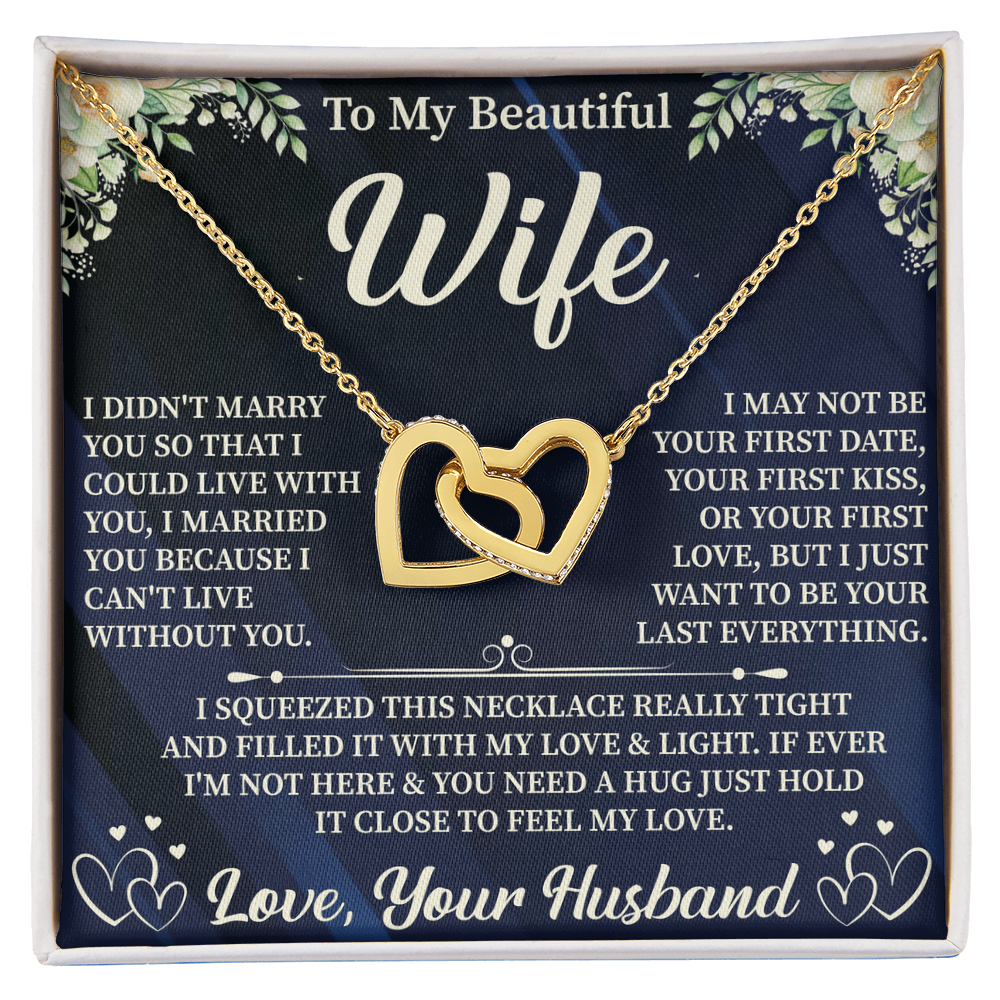 To My Beautiful Wife Interlocking Hearts Necklace – Romantic Gift for Wife – Anniversary, Birthday, or Valentine Jewelry