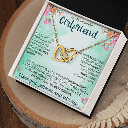 Interlocking Hearts Necklace for Girlfriend – To My Beautiful Girlfriend Gift – Meaningful Love Jewelry with Message Card