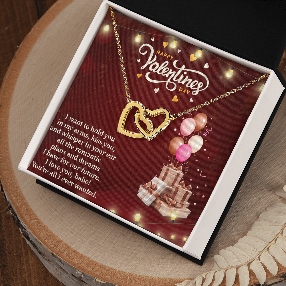 Happy Valentine's Day Interlocking Hearts Necklace – Romantic Gift for Her – Valentine Heart Jewelry with Message Card