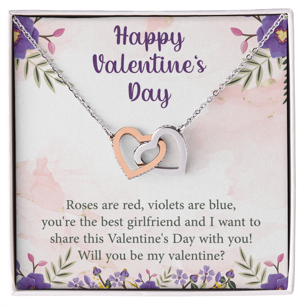 Valentine's Day Interlocking Hearts Necklace – Romantic Gift for Her – Heart Pendant Jewelry with Message Card