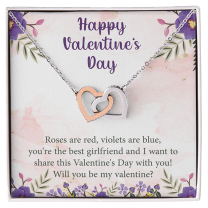 Valentine's Day Interlocking Hearts Necklace – Romantic Gift for Her – Heart Pendant Jewelry with Message Card