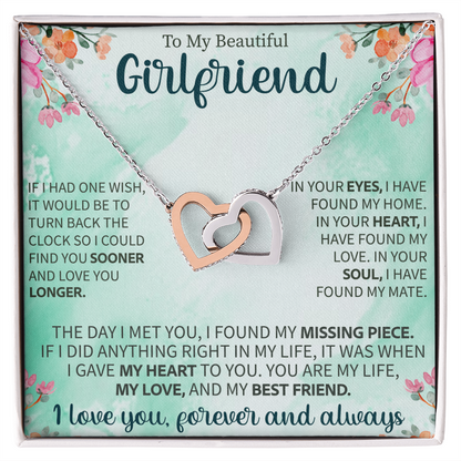 Interlocking Hearts Necklace for Girlfriend – To My Beautiful Girlfriend Gift – Meaningful Love Jewelry with Message Card