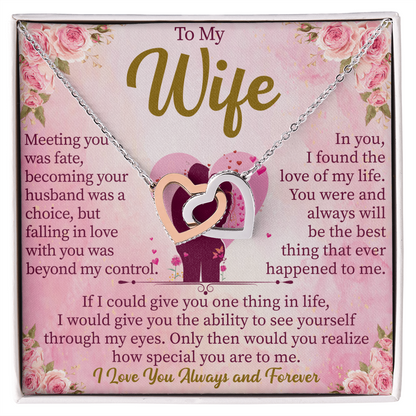 To My Wife Interlocking Hearts Necklace, Soulmate Wife Gift, Anniversary Gift for Wife, Two Hearts Jewelry, Birthday Gift for Her, Romantic Gift