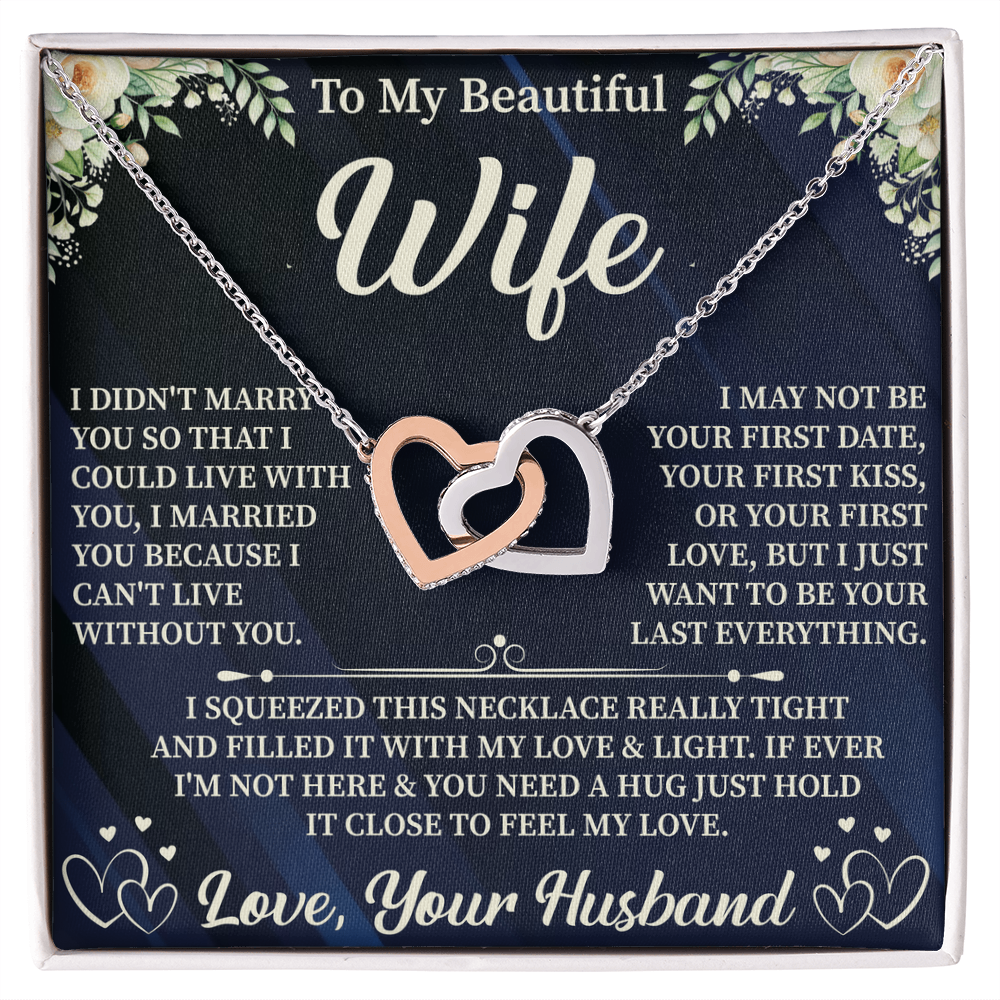 To My Beautiful Wife Interlocking Hearts Necklace – Romantic Gift for Wife – Anniversary, Birthday, or Valentine Jewelry