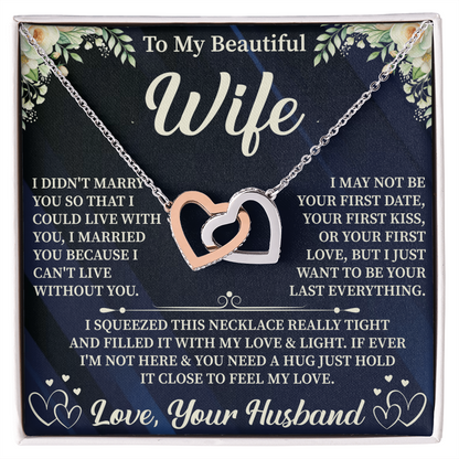 To My Beautiful Wife Interlocking Hearts Necklace – Romantic Gift for Wife – Anniversary, Birthday, or Valentine Jewelry