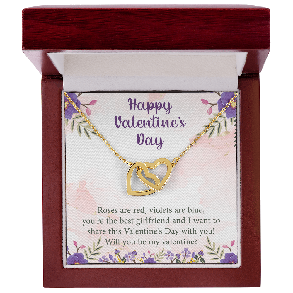 Valentine's Day Interlocking Hearts Necklace – Romantic Gift for Her – Heart Pendant Jewelry with Message Card