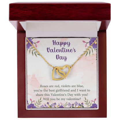Valentine's Day Interlocking Hearts Necklace – Romantic Gift for Her – Heart Pendant Jewelry with Message Card