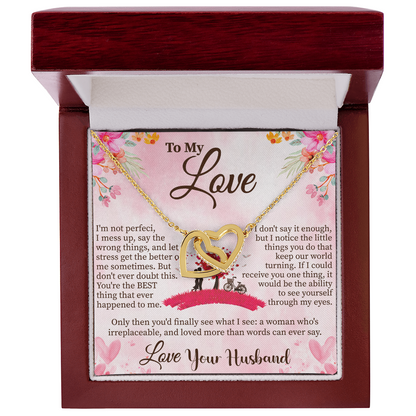 To My Love Interlocking Hearts Necklace – Romantic Gift for Her – Anniversary, Valentine's Day, or Birthday Jewelry