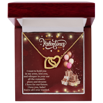 Happy Valentine's Day Interlocking Hearts Necklace – Romantic Gift for Her – Valentine Heart Jewelry with Message Card