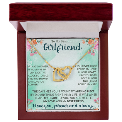 Interlocking Hearts Necklace for Girlfriend – To My Beautiful Girlfriend Gift – Meaningful Love Jewelry with Message Card