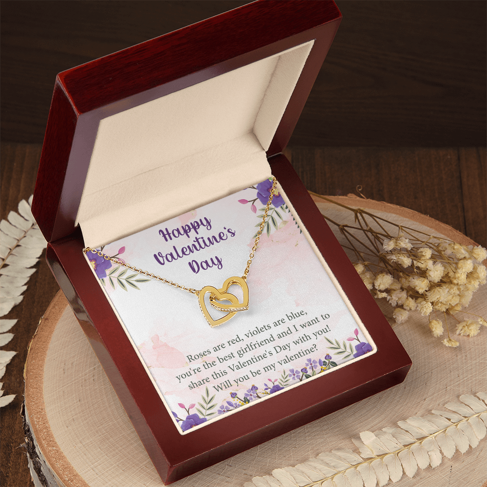Valentine's Day Interlocking Hearts Necklace – Romantic Gift for Her – Heart Pendant Jewelry with Message Card