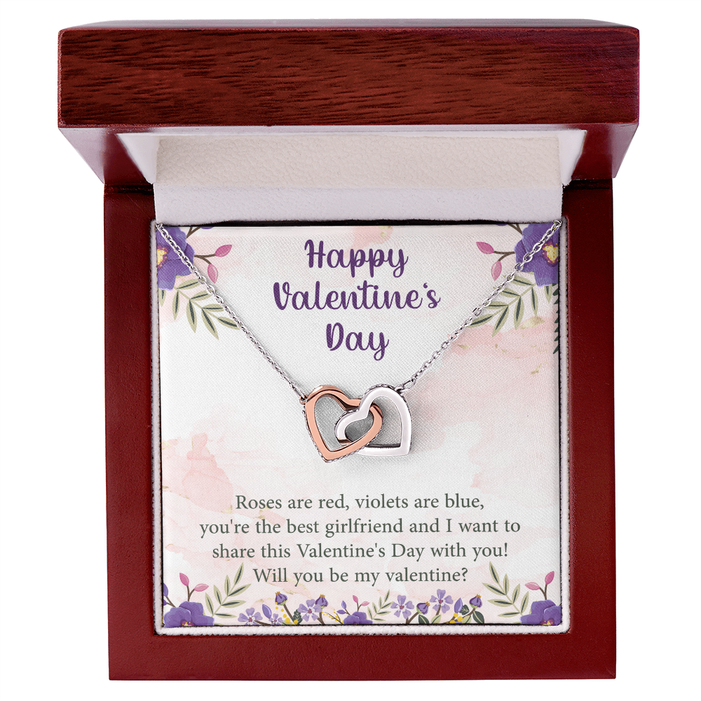 Valentine's Day Interlocking Hearts Necklace – Romantic Gift for Her – Heart Pendant Jewelry with Message Card