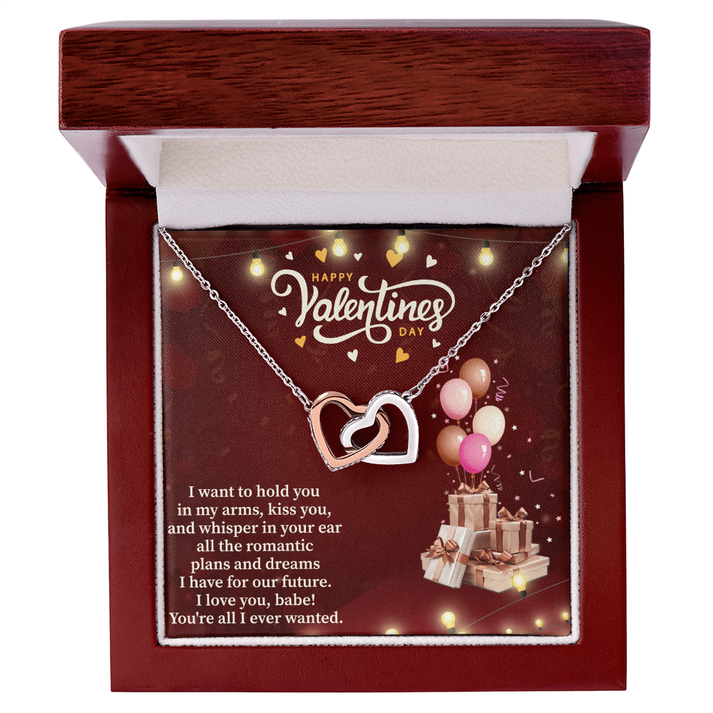 Happy Valentine's Day Interlocking Hearts Necklace – Romantic Gift for Her – Valentine Heart Jewelry with Message Card