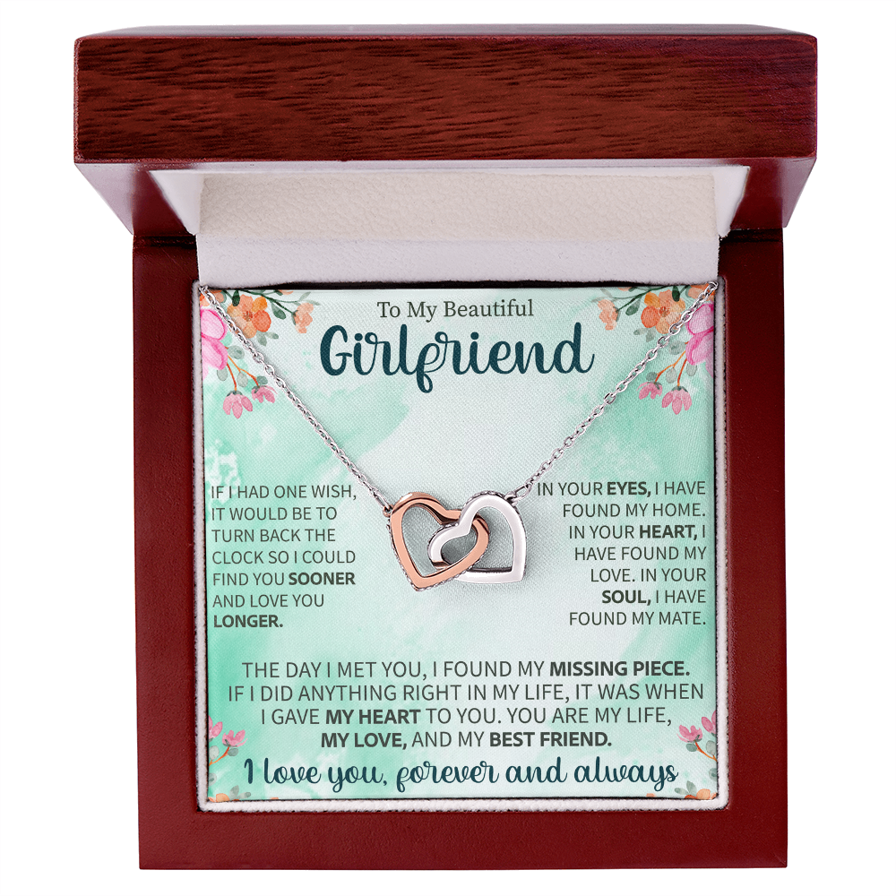 Interlocking Hearts Necklace for Girlfriend – To My Beautiful Girlfriend Gift – Meaningful Love Jewelry with Message Card