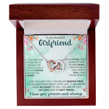 Interlocking Hearts Necklace for Girlfriend – To My Beautiful Girlfriend Gift – Meaningful Love Jewelry with Message Card