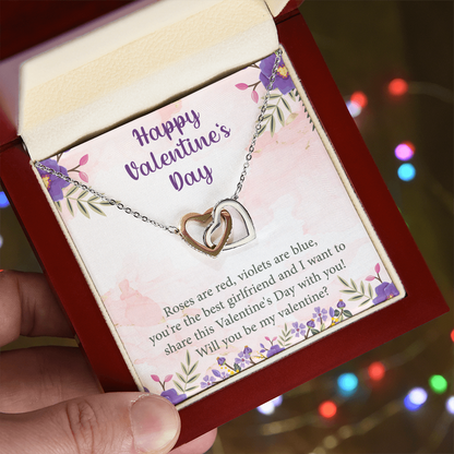 Valentine's Day Interlocking Hearts Necklace – Romantic Gift for Her – Heart Pendant Jewelry with Message Card