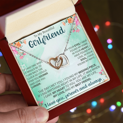 Interlocking Hearts Necklace for Girlfriend – To My Beautiful Girlfriend Gift – Meaningful Love Jewelry with Message Card