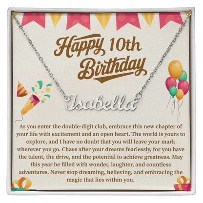 Happy 10th Birthday Custom Name Necklace – Personalized Birthday Gift for Girl – Cute Name Jewelry with Message Card