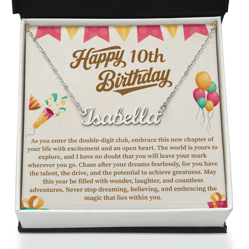 Happy 10th Birthday Custom Name Necklace – Personalized Birthday Gift for Girl – Cute Name Jewelry with Message Card