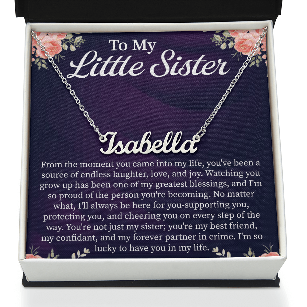 To My Little Sister Custom Name Necklace – Personalized Gift for Sister – Meaningful Jewelry with Message Card