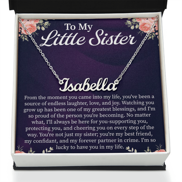 To My Little Sister Custom Name Necklace – Personalized Gift for Sister – Meaningful Jewelry with Message Card