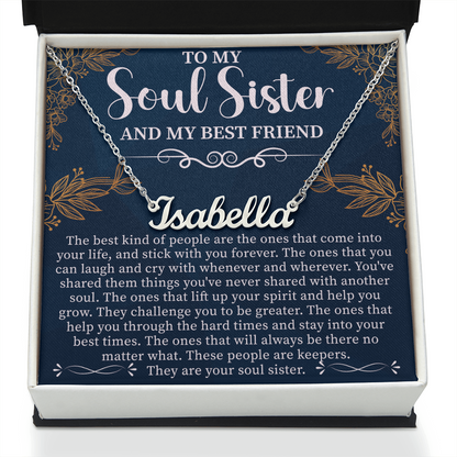 To My Soul Sister & Best Friend Custom Name Necklace – Personalized Friendship Gift – Meaningful Jewelry with Message Card