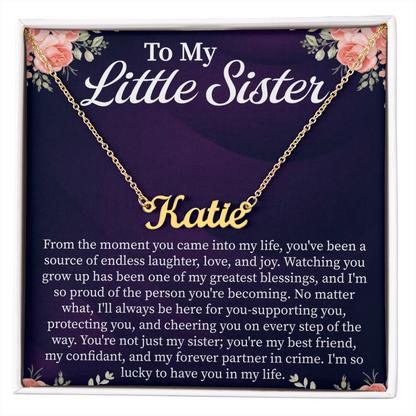 To My Little Sister Custom Name Necklace – Personalized Gift for Sister – Meaningful Jewelry with Message Card