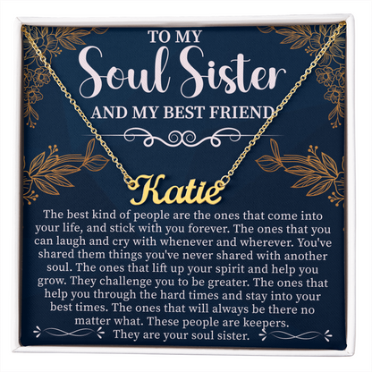 To My Soul Sister & Best Friend Custom Name Necklace – Personalized Friendship Gift – Meaningful Jewelry with Message Card