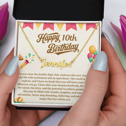 Happy 10th Birthday Custom Name Necklace – Personalized Birthday Gift for Girl – Cute Name Jewelry with Message Card
