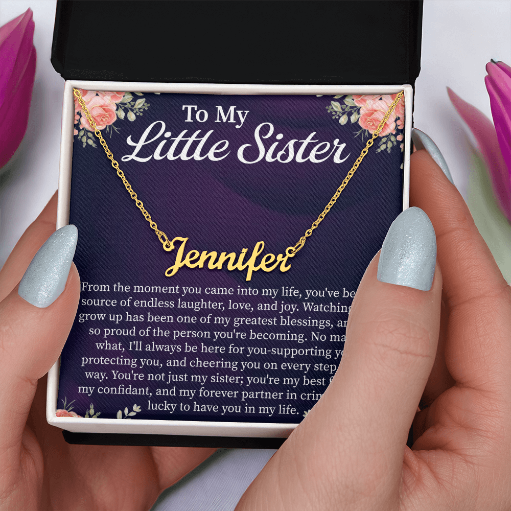 To My Little Sister Custom Name Necklace – Personalized Gift for Sister – Meaningful Jewelry with Message Card