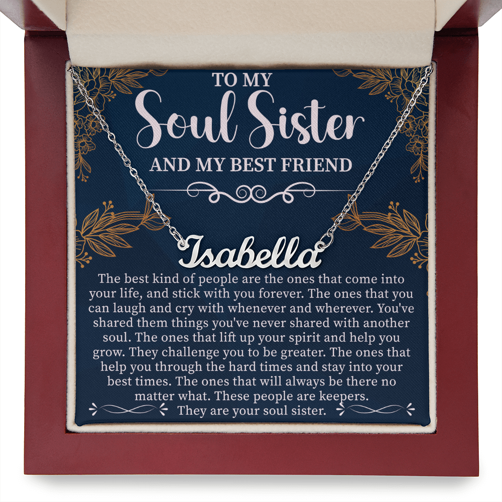 To My Soul Sister & Best Friend Custom Name Necklace – Personalized Friendship Gift – Meaningful Jewelry with Message Card
