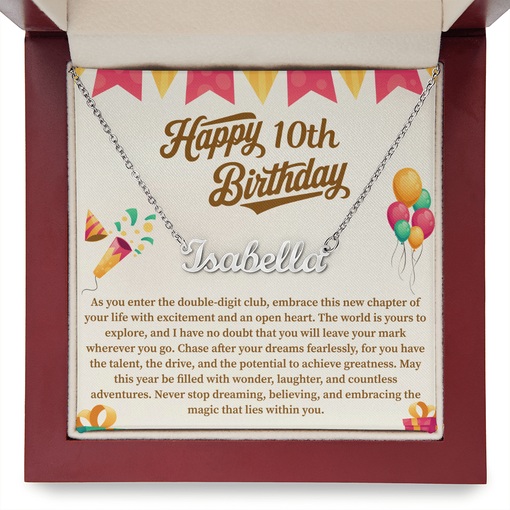 Happy 10th Birthday Custom Name Necklace – Personalized Birthday Gift for Girl – Cute Name Jewelry with Message Card