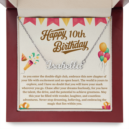Happy 10th Birthday Custom Name Necklace – Personalized Birthday Gift for Girl – Cute Name Jewelry with Message Card