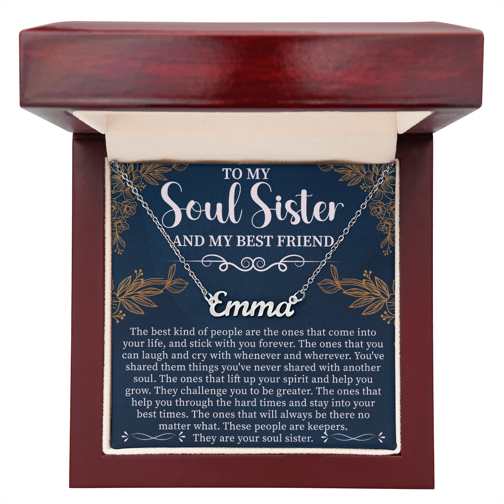 To My Soul Sister & Best Friend Custom Name Necklace – Personalized Friendship Gift – Meaningful Jewelry with Message Card