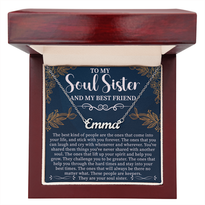 To My Soul Sister & Best Friend Custom Name Necklace – Personalized Friendship Gift – Meaningful Jewelry with Message Card