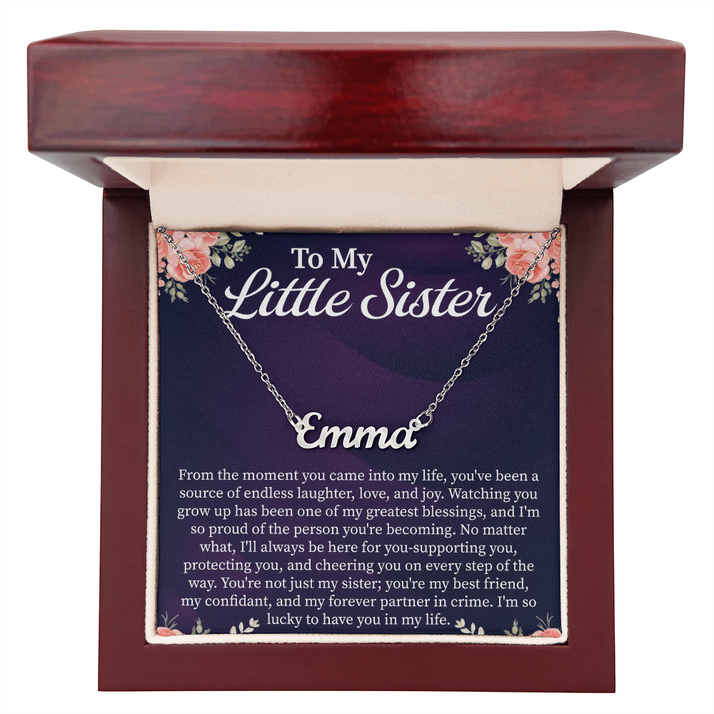 To My Little Sister Custom Name Necklace – Personalized Gift for Sister – Meaningful Jewelry with Message Card