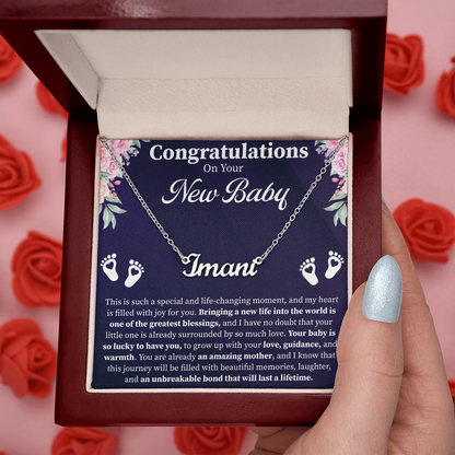 Congratulations on Your New Baby Custom Name Necklace – Personalized New Mom Gift – Meaningful Jewelry with Message Card