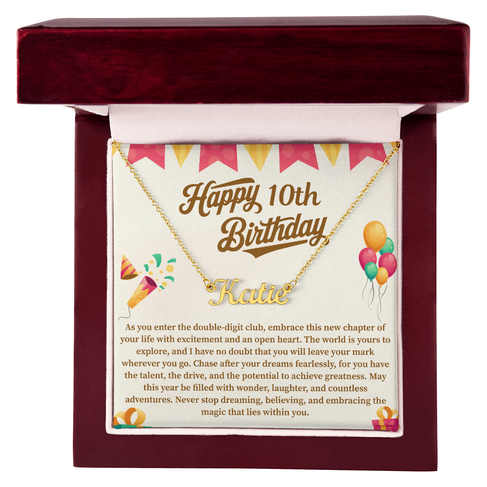 Happy 10th Birthday Custom Name Necklace – Personalized Birthday Gift for Girl – Cute Name Jewelry with Message Card