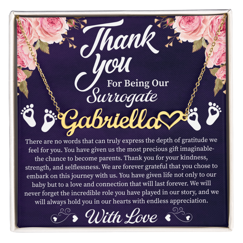 Thank You for Being Our Surrogate Heart Name Necklace – Personalized Surrogate Appreciation Gift – Meaningful Jewelry