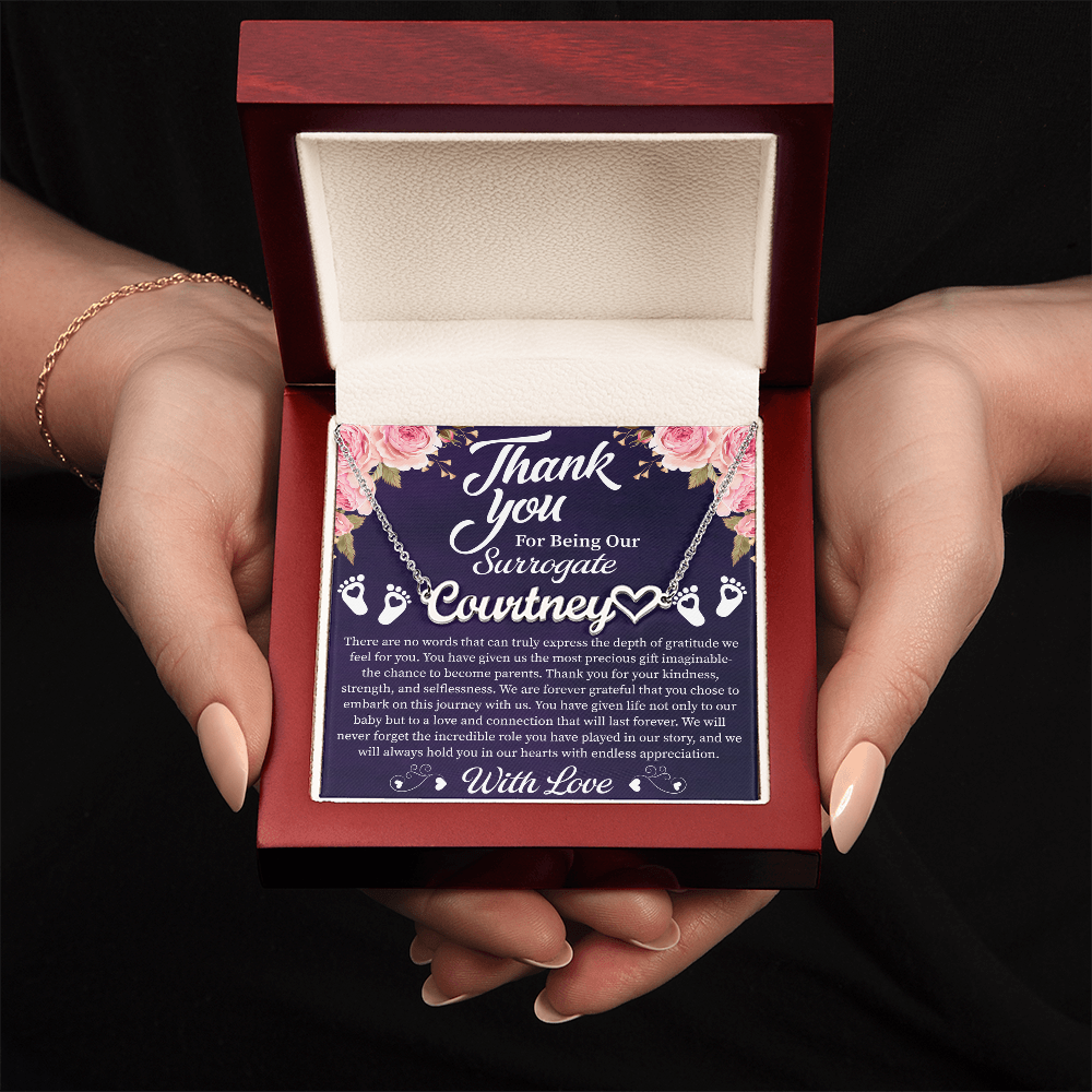 Thank You for Being Our Surrogate Heart Name Necklace – Personalized Surrogate Appreciation Gift – Meaningful Jewelry