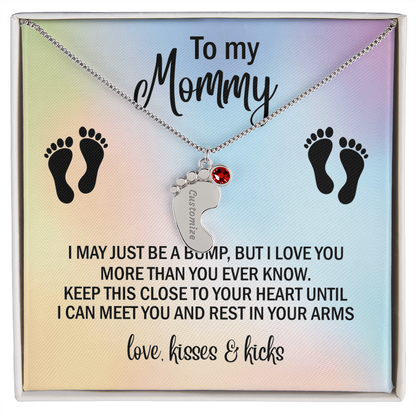 To My Mommy Personalized Baby Feet Necklace – Engraved Birthstone Jewelry – Meaningful Mother's Gift from Child