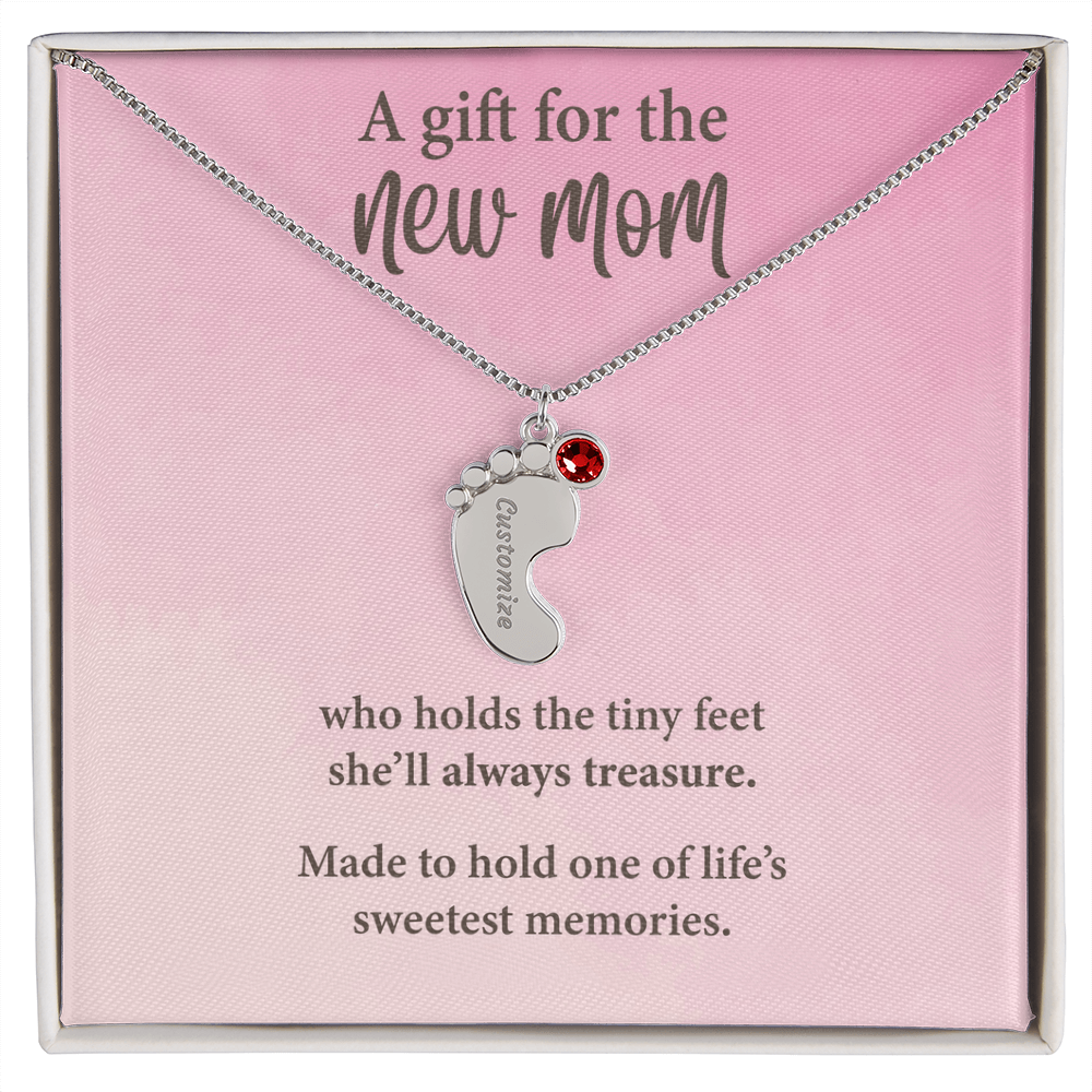 New Mom Baby Feet Necklace with Birthstone – Personalized Mother Gift – Newborn Baby Keepsake Jewelry
