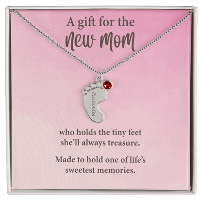 New Mom Baby Feet Necklace with Birthstone – Personalized Mother Gift – Newborn Baby Keepsake Jewelry