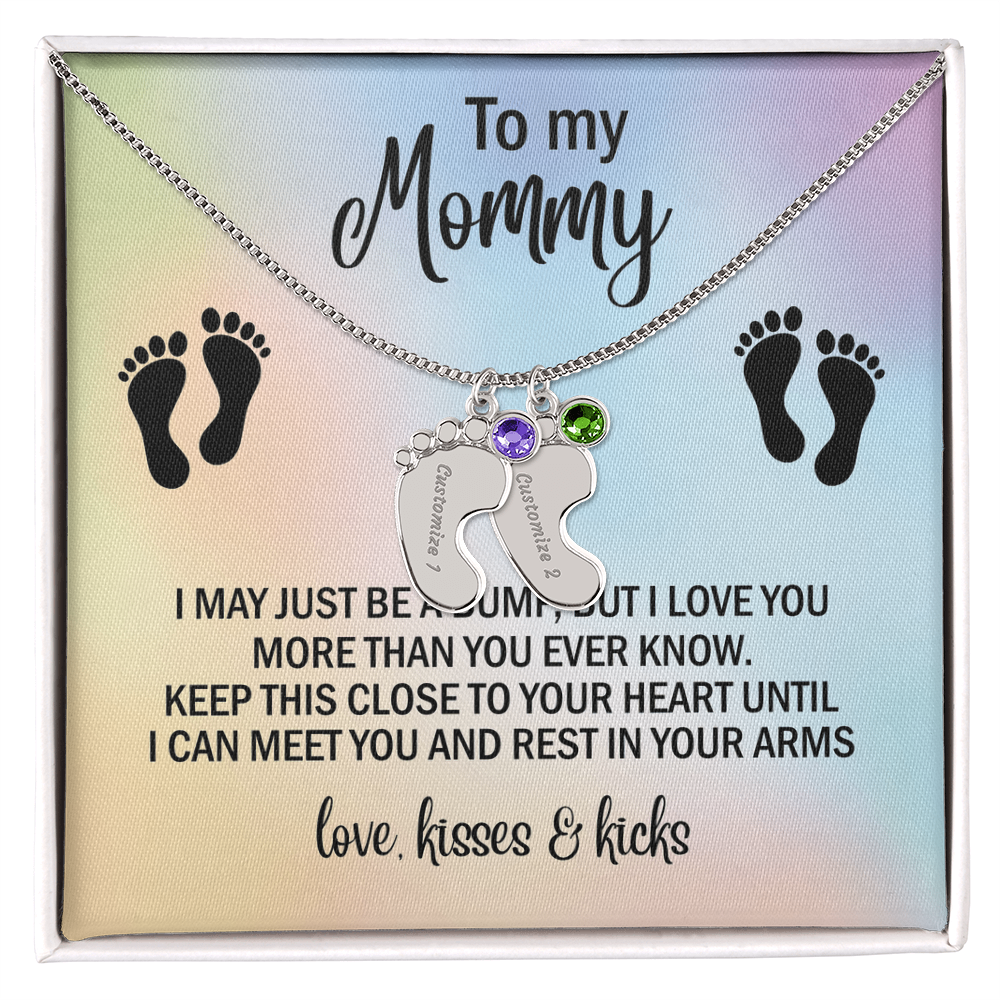 To My Mommy Personalized Baby Feet Necklace – Engraved Birthstone Jewelry – Meaningful Mother's Gift from Child